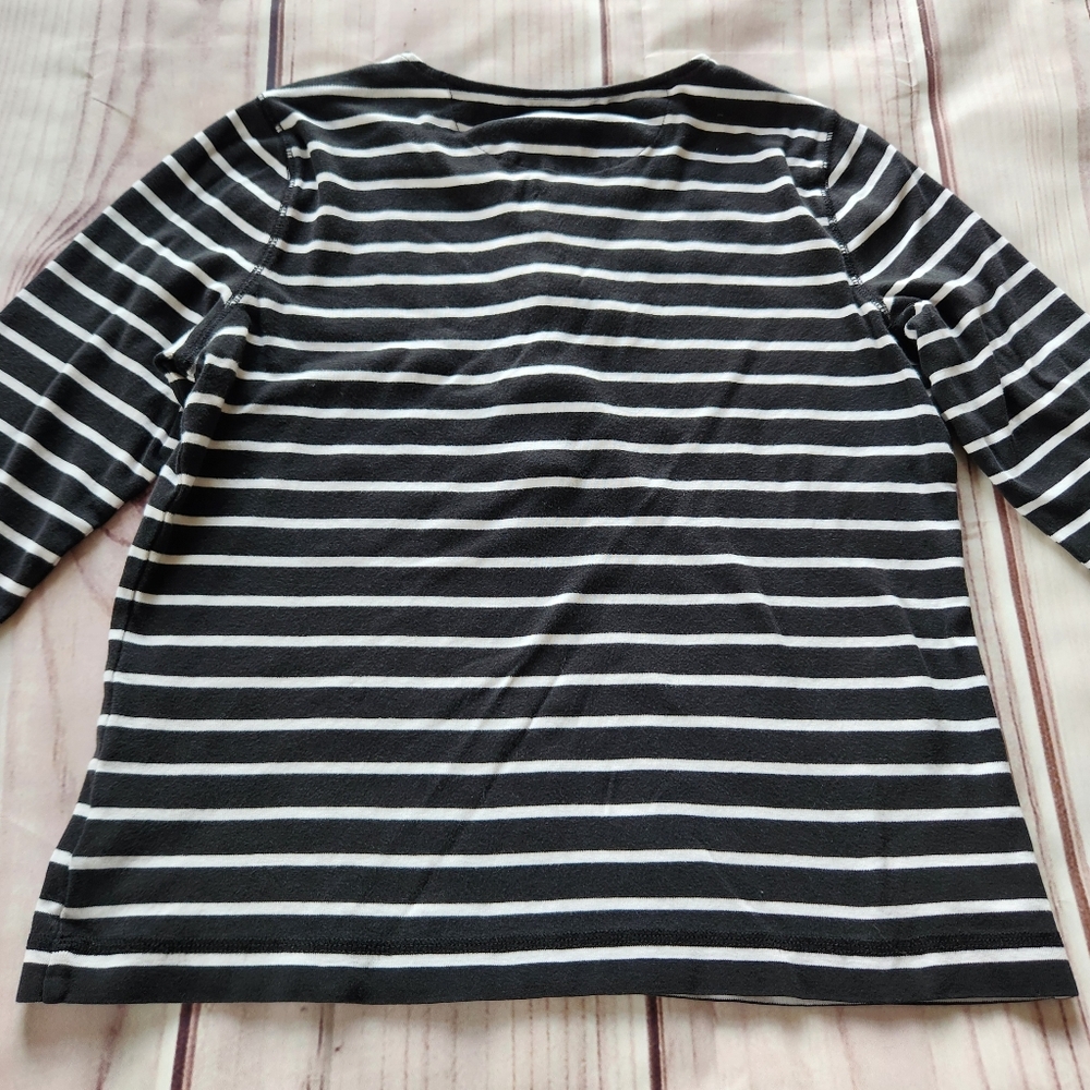 Lauren Ralph Lauren 3/4 Sleeve Henley Shirt Black White Stripe | Women's Size L - Picture 5 of 8